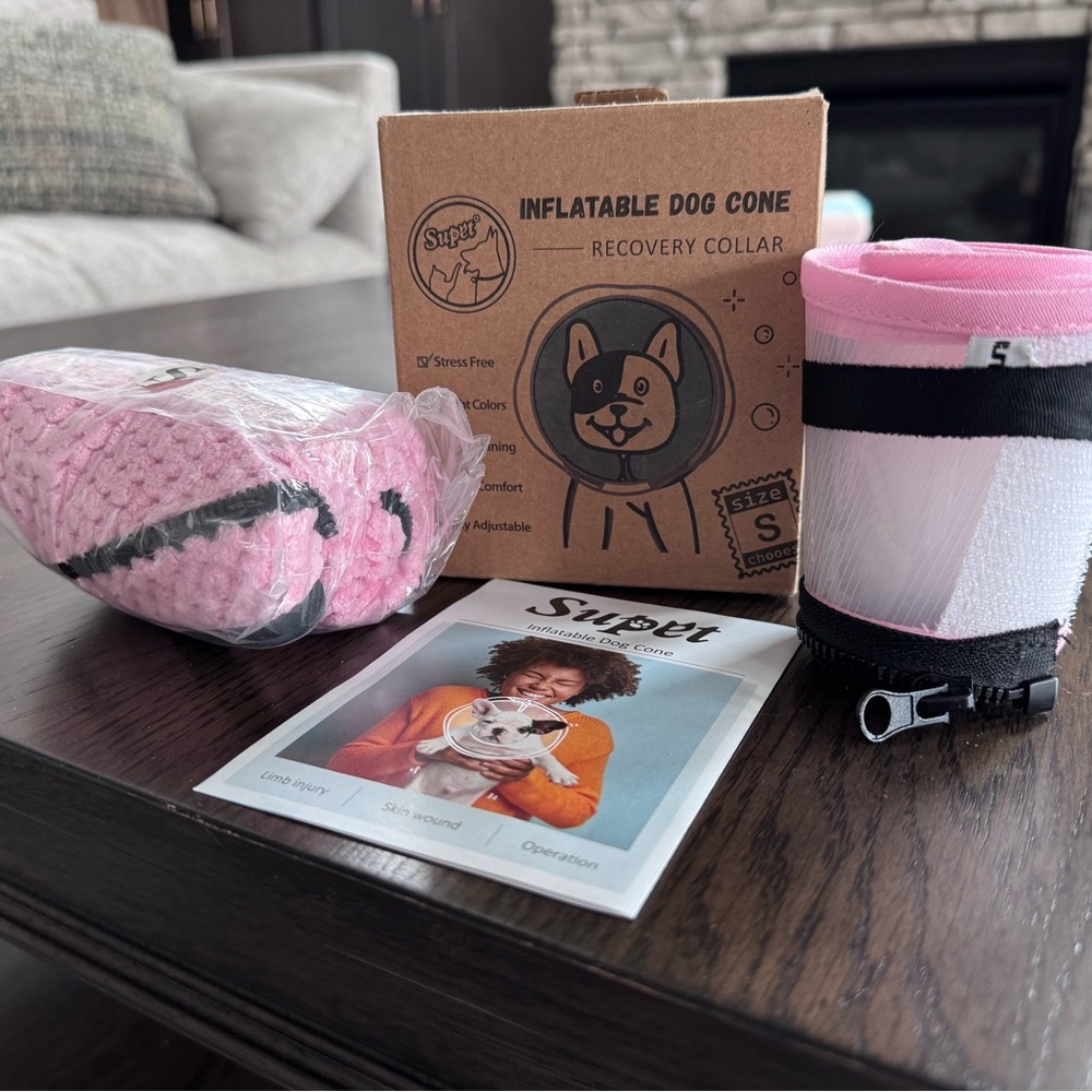 BRAND NEW Small Pink Inflatable Dog Cone Recovery Collar